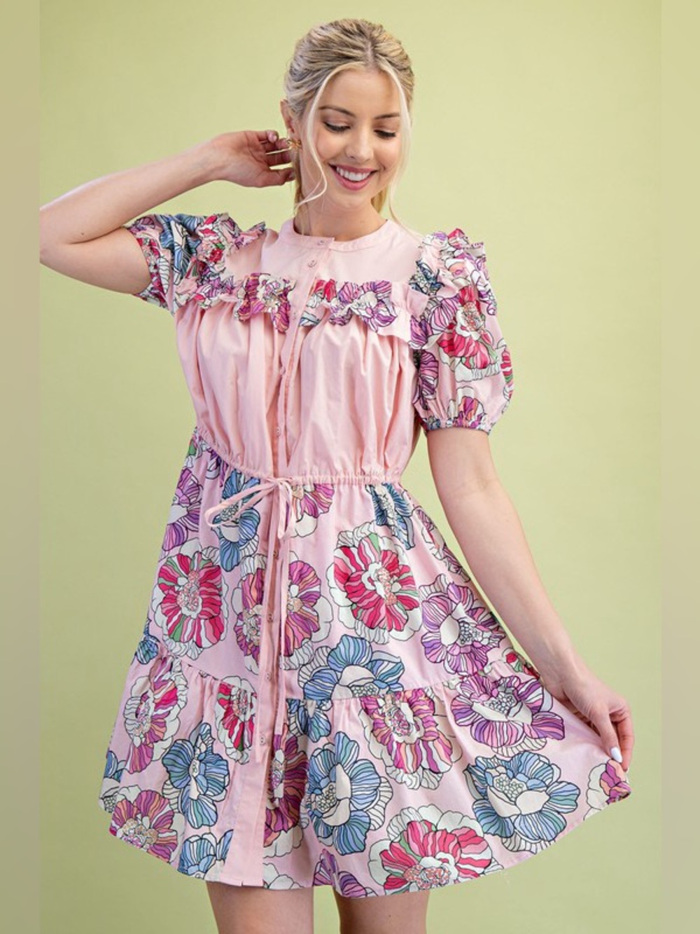 Boutique Floral Mini Dress – Pink Mix